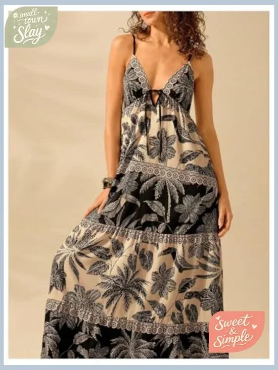 Summer Maxi Sundress Tiered Ruffle Hem Spaghetti Strap Boho Dress - Picture 3 of 6